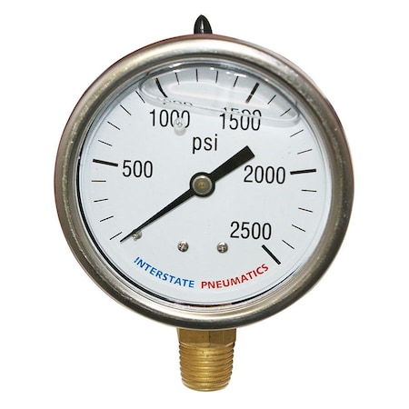 Interstate Pneumatics Oil Filled Pressure Gauge 2500 PSI 2-1/2 Inch Dial 1/4 Inch NPT Bottom Mount G7022-2500